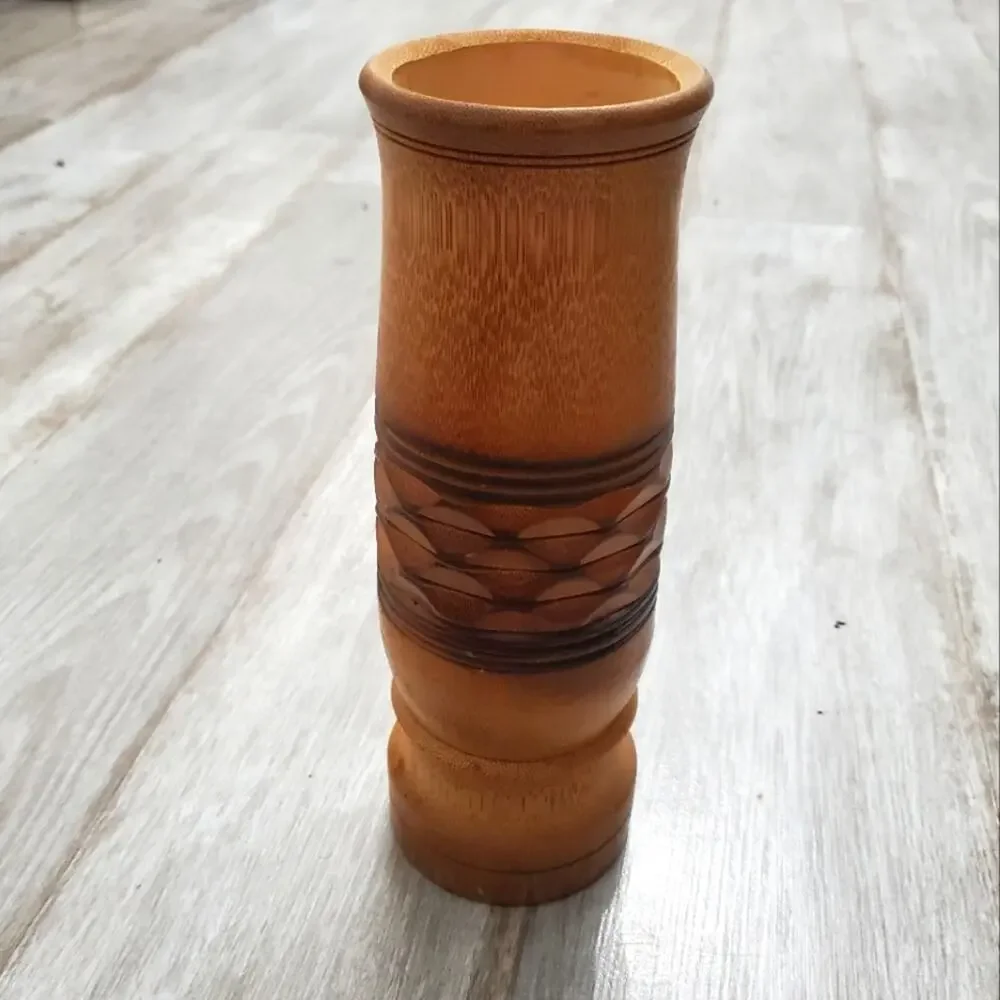 Vintage Bamboo Vase Wood Rustic Decor
